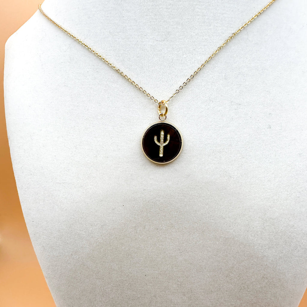 Cactus 18K Gold Plated Charm Necklace - Pearl Collection