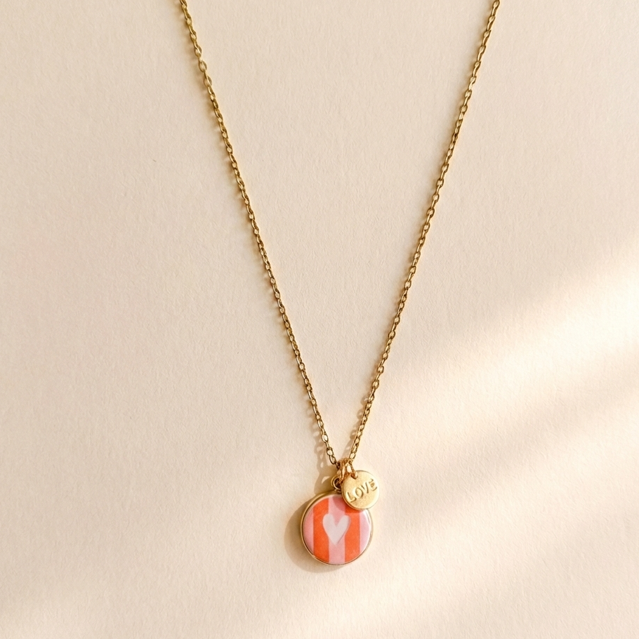 Striped Heart & Love Charms Necklace