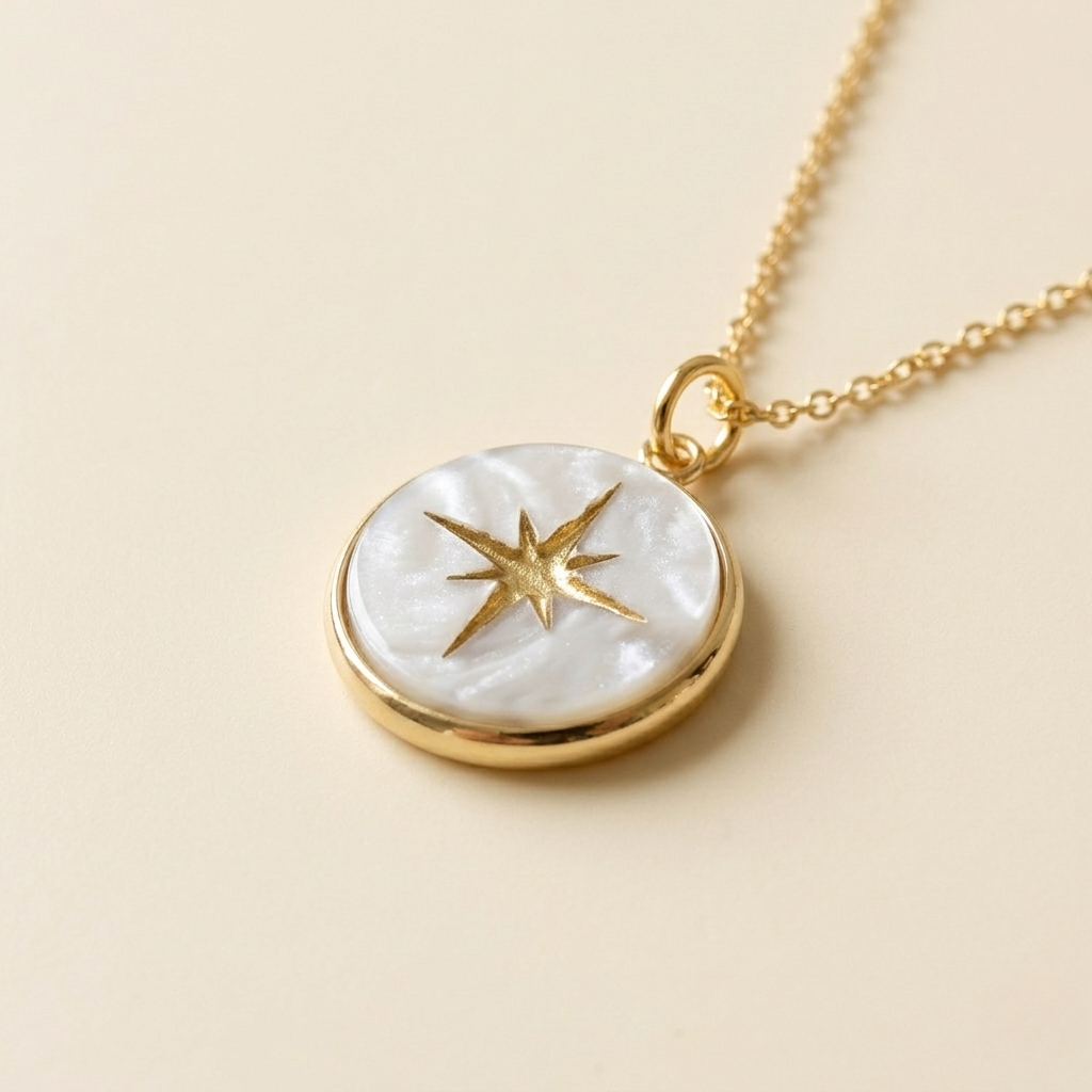 North Star Necklace | Pearl Acrylic & Gold-Accented | Miminoo