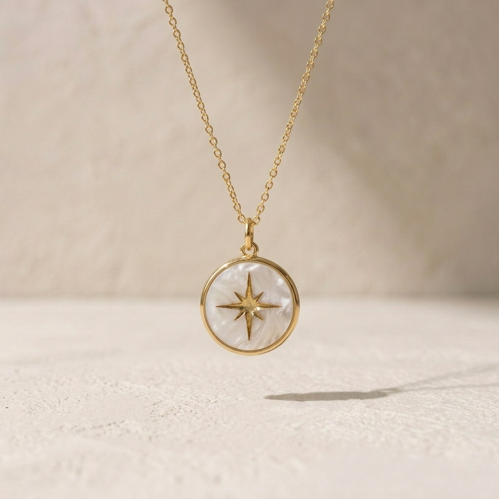 North Star Necklace | Pearl Acrylic & Gold-Accented | Miminoo