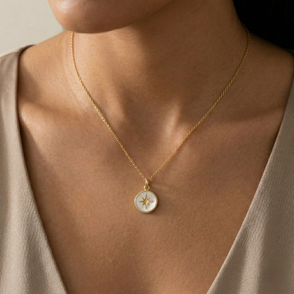 North Star Necklace | Pearl Acrylic & Gold-Accented | Miminoo