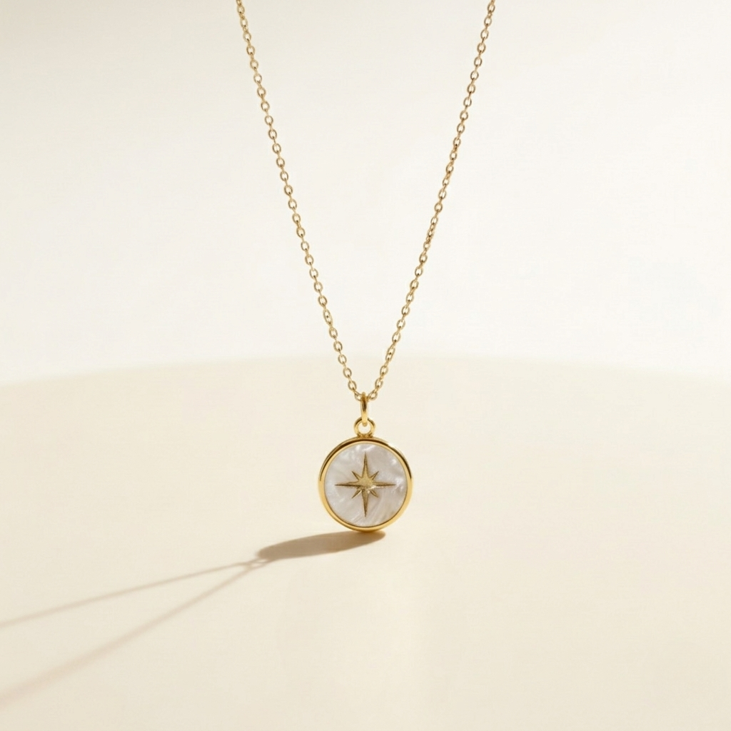 North Star Necklace | Pearl Acrylic & Gold-Accented | Miminoo