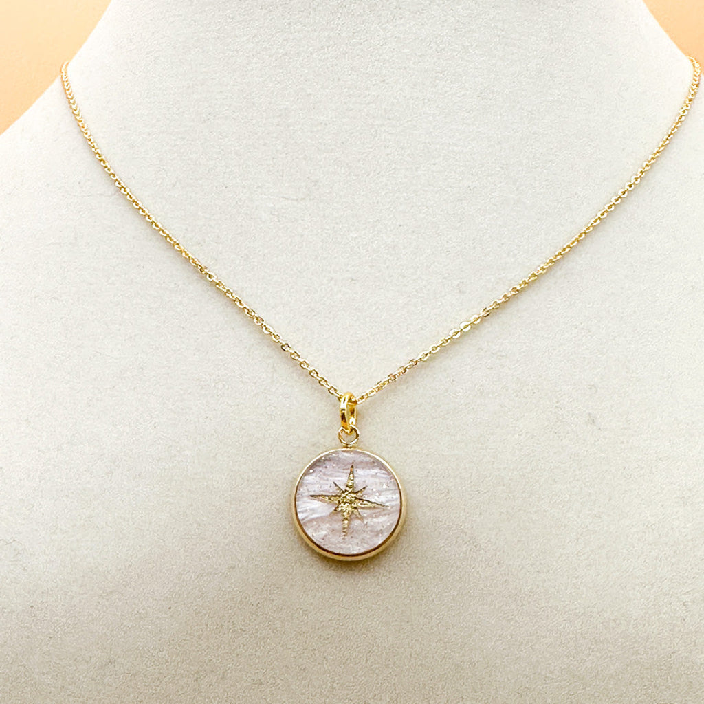 North Star Necklace Blue Collection | Pearl Acrylic & Gold-Accented
