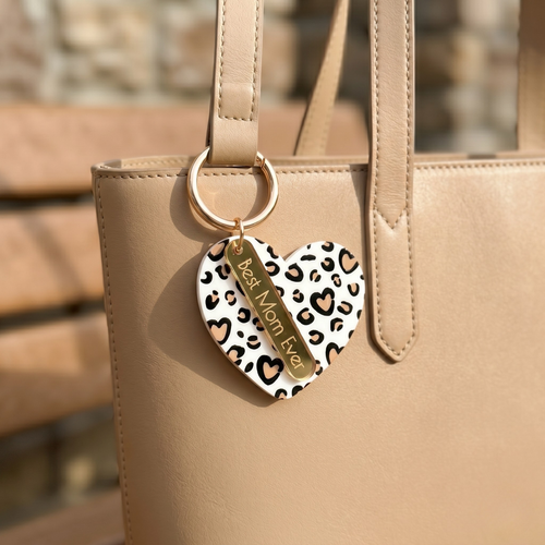 Best Mom Ever Cheetah Heart Bag Charm & Keychain