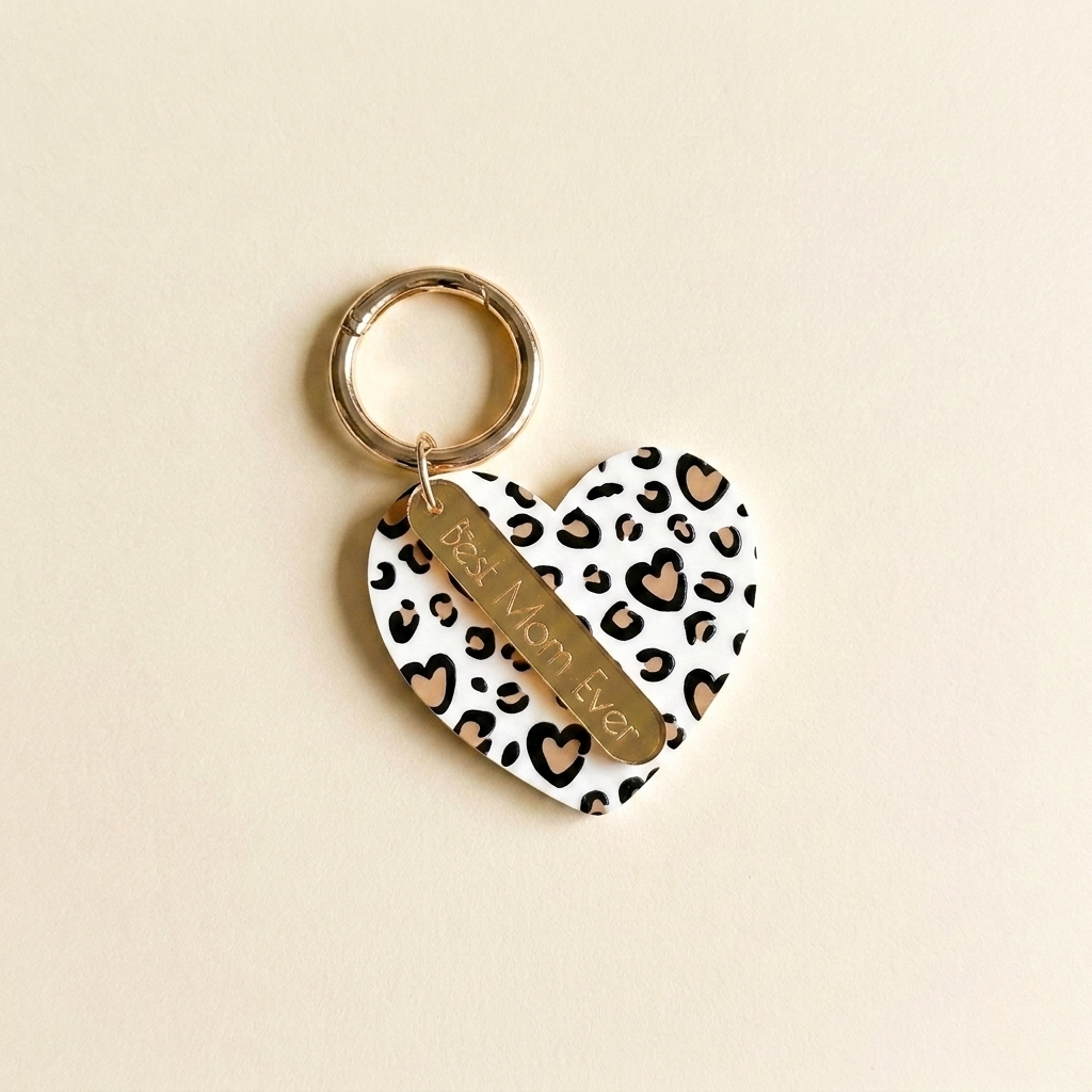 Best Mom Ever Cheetah Heart Bag Charm & Keychain