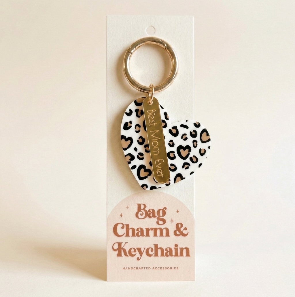 Best Mom Ever Cheetah Heart Bag Charm & Keychain