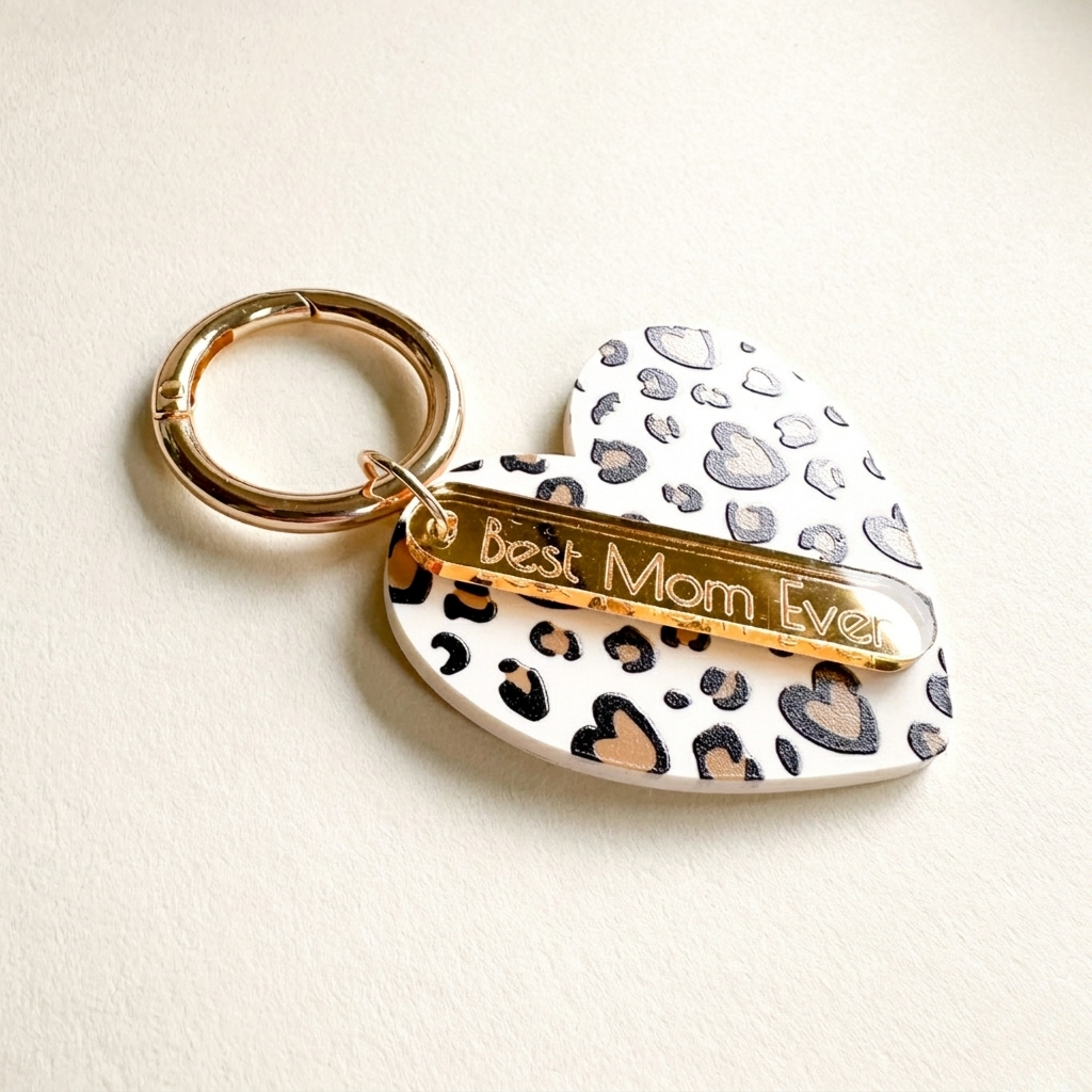 Best Mom Ever Cheetah Heart Bag Charm & Keychain