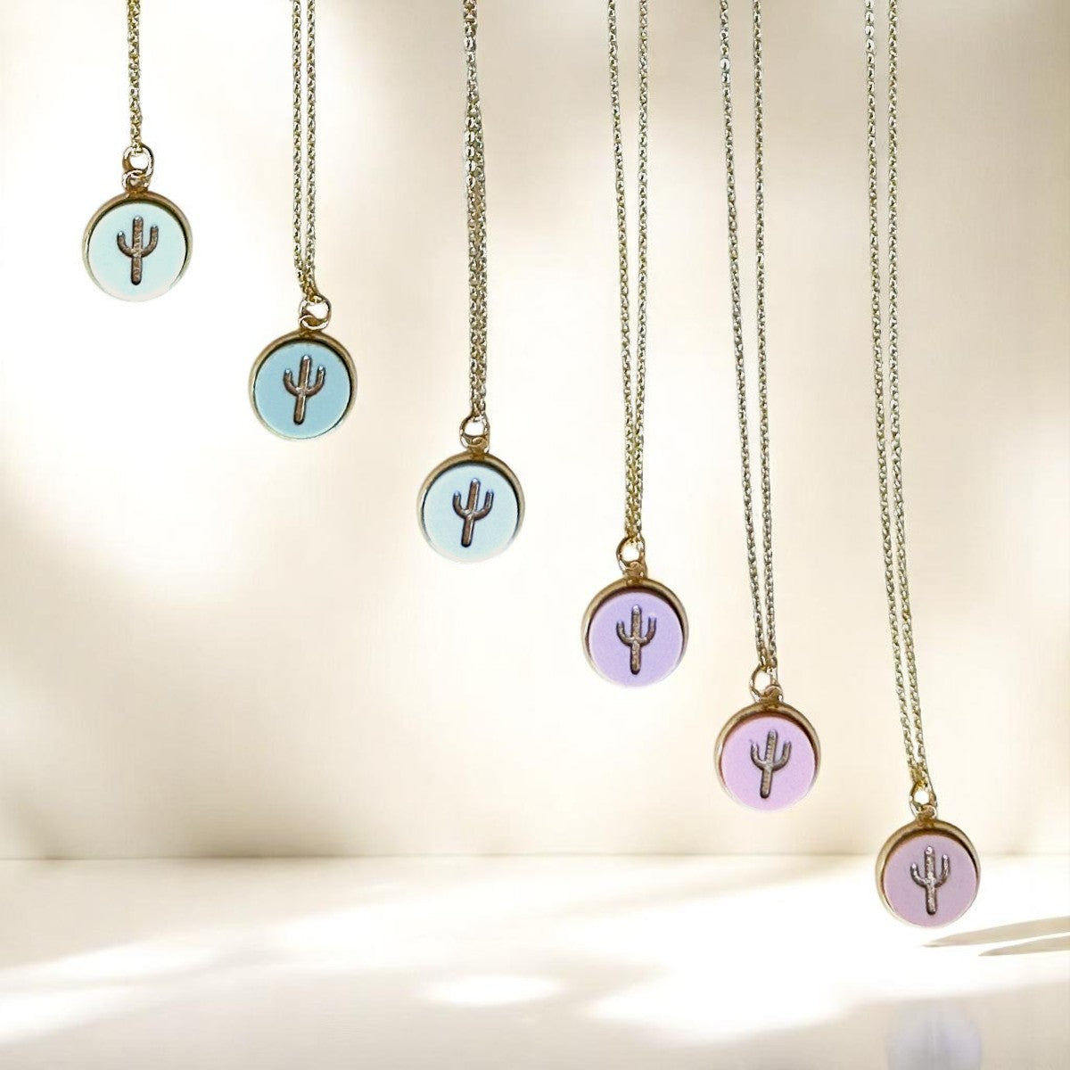 Cactus 18K Gold Plated Charm Necklace - Summer Pastel tones