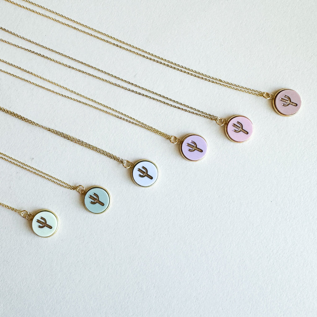 Cactus 18K Gold Plated Charm Necklace - Summer Pastel tones