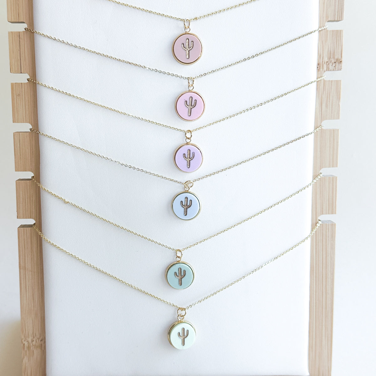 Cactus 18K Gold Plated Charm Necklace - Summer Pastel tones