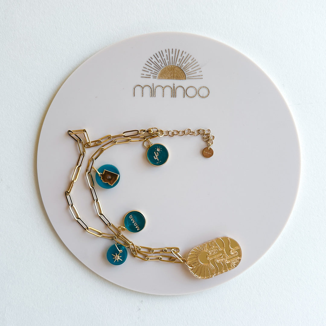 Desert Mirror Acrylic Pendant 18K Gold Plated Necklace