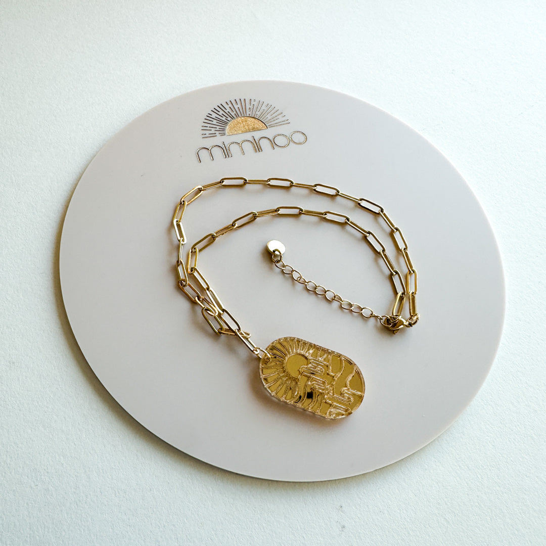 Desert Mirror Acrylic Pendant 18K Gold Plated Necklace