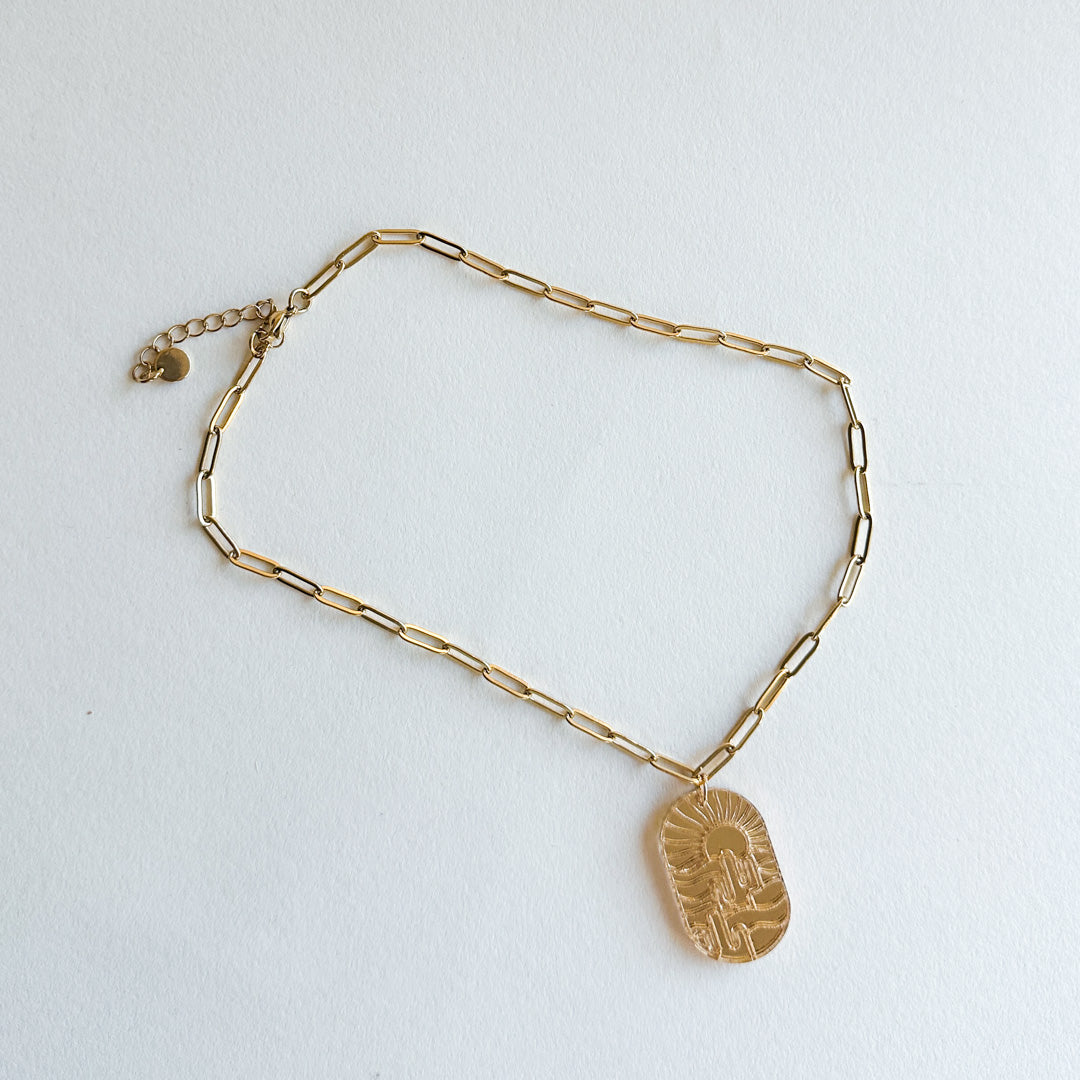 Desert Mirror Acrylic Pendant 18K Gold Plated Necklace