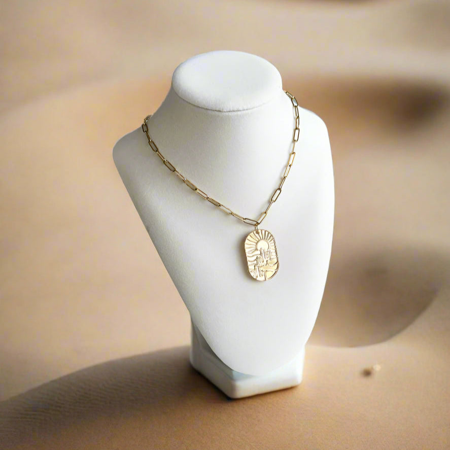 Desert Mirror Acrylic Pendant 18K Gold Plated Necklace