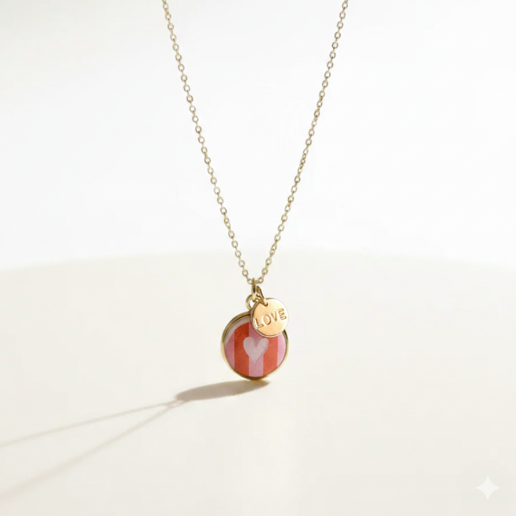 Striped Heart & Love Charms Necklace