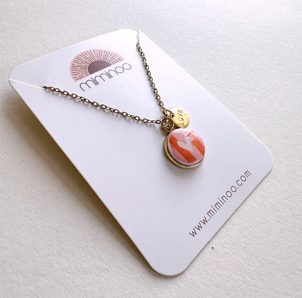 Striped Heart & Love Charms Necklace