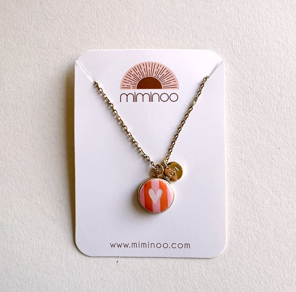 Striped Heart & Love Charms Necklace