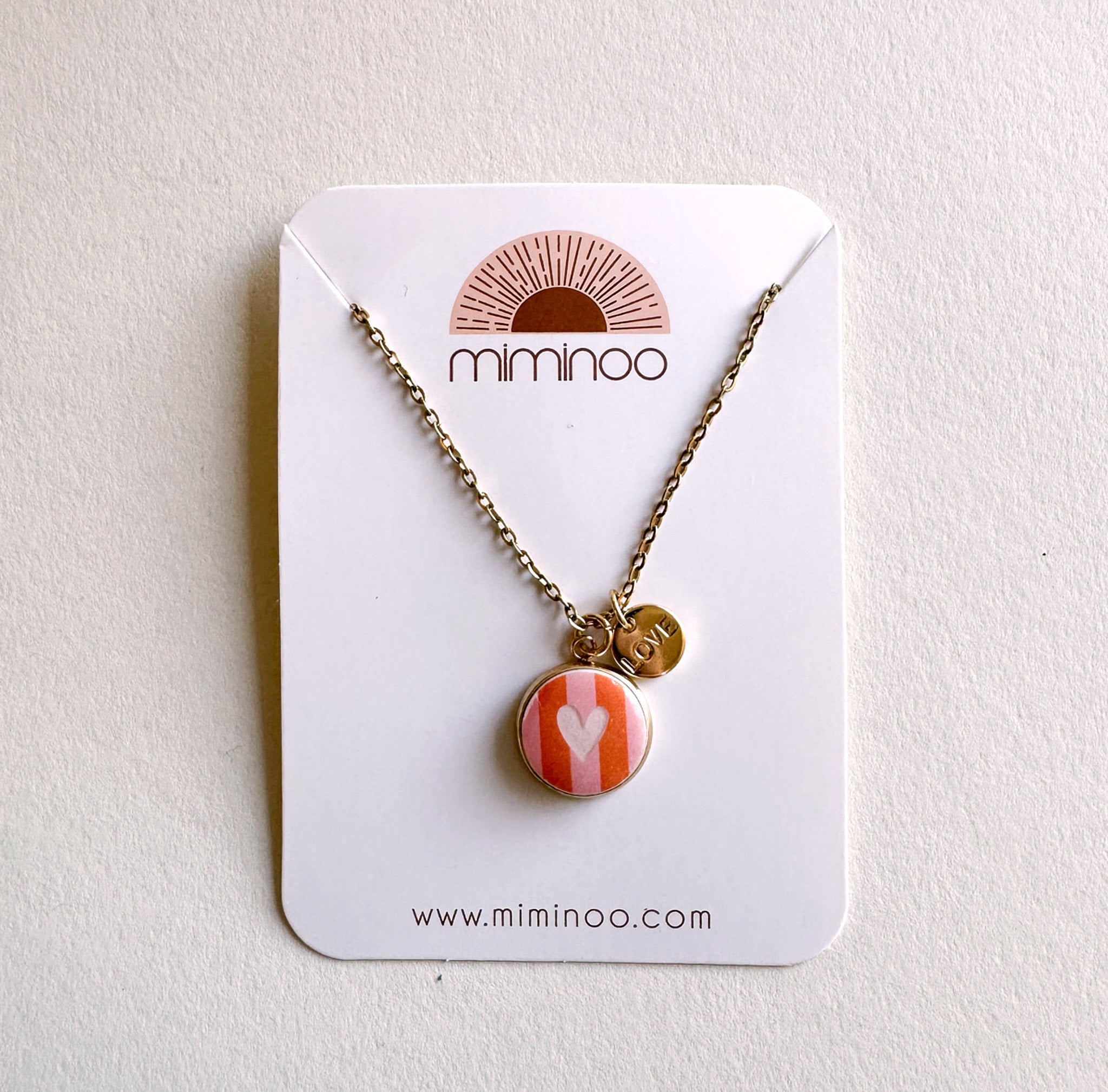 Striped Heart & Love Charms Necklace