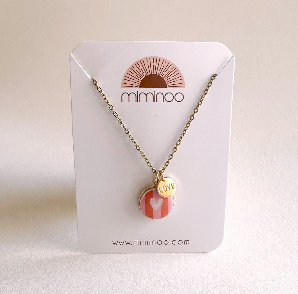 Striped Heart & Love Charms Necklace