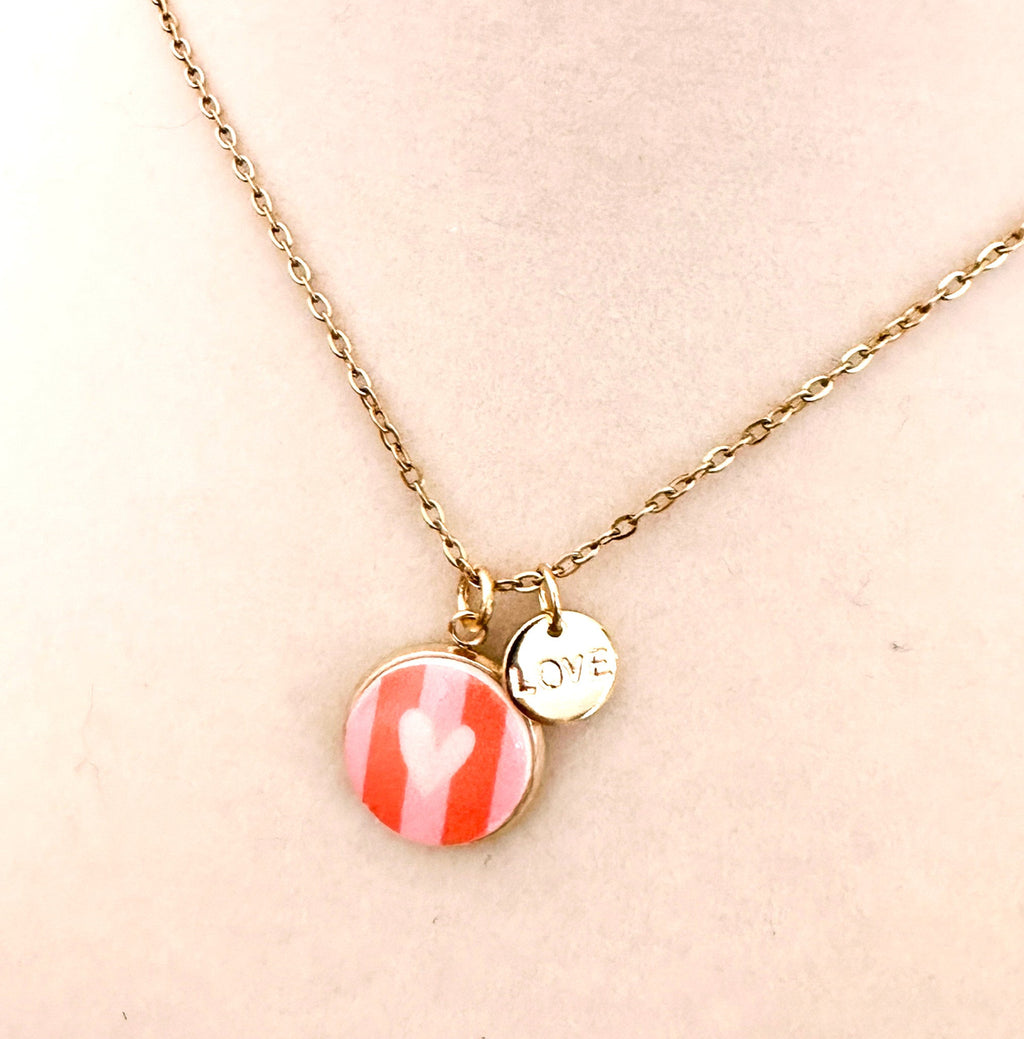 Striped Heart & Love Charms Necklace