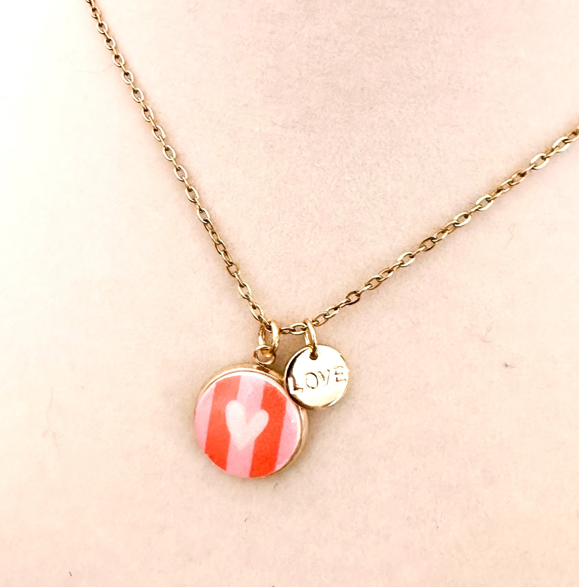 Striped Heart & Love Charms Necklace