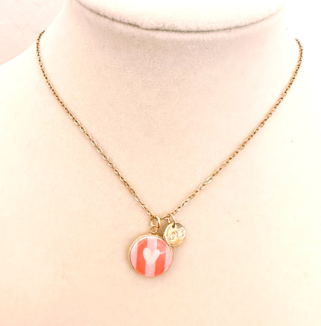 Striped Heart & Love Charms Necklace